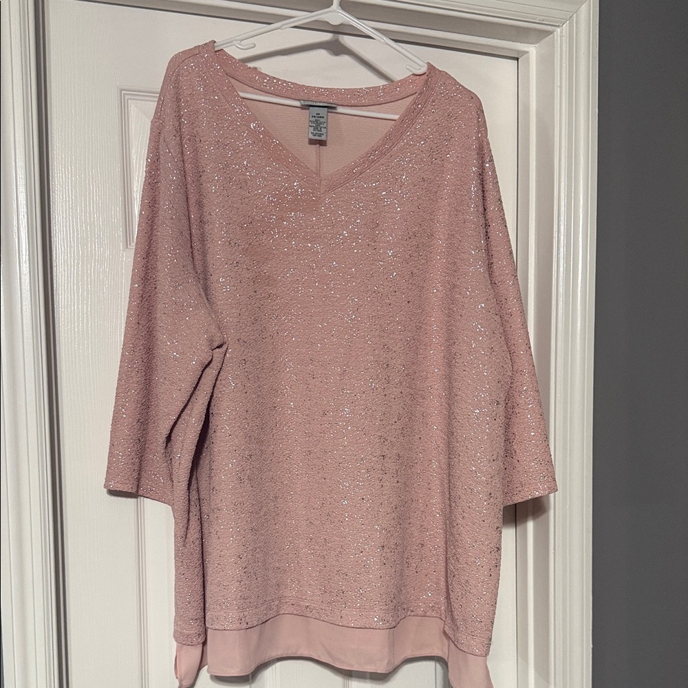 Catherines Glittering Pink V-Neck Top